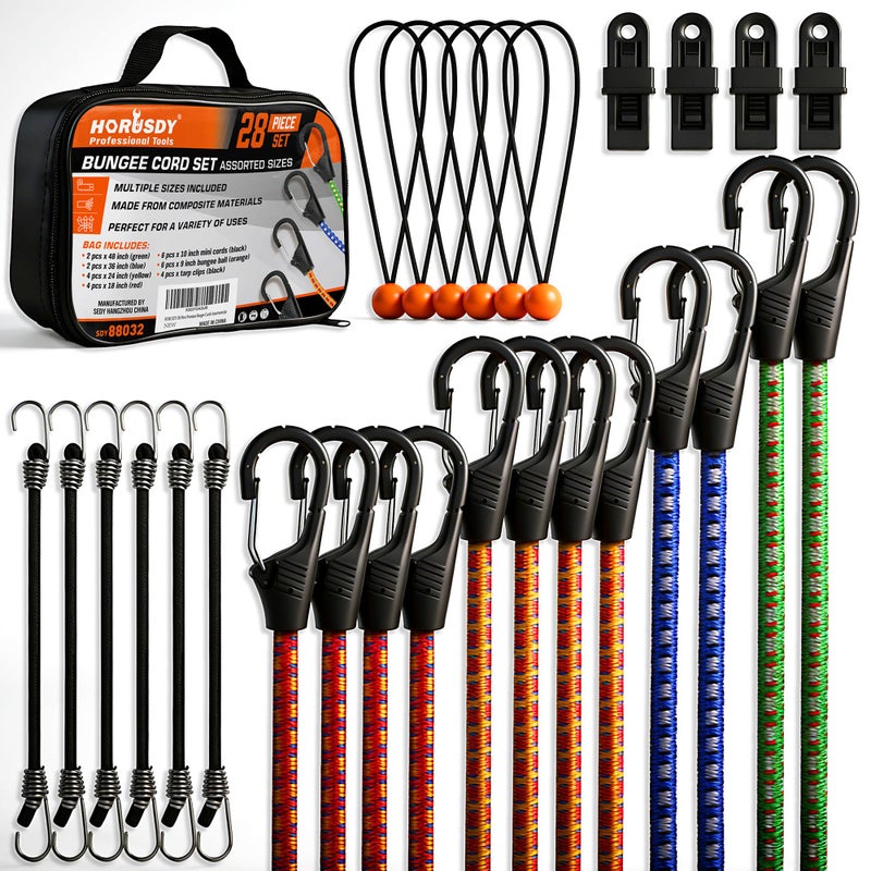HORUSDY 28-Piece Premium Bungee Cords with Hooks, Includes 10â€, 18â€, 24â€, 36â€, 48â€, Bungee Cord Assortment (10 to 48 Inch) - Image 1