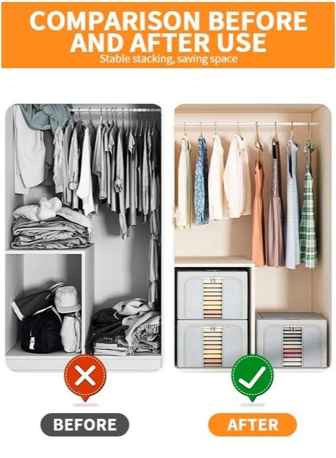 MIXDE 2 Pack Clothes Storage Box, Foldable Clothes Organizer with Zipper and Handle, Clothing Storage Containers for Comforters, Clothes, Blankets（Grey） - Image 2