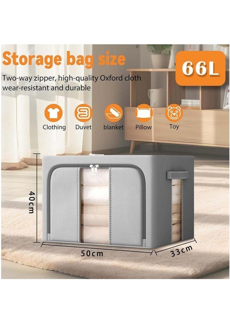 MIXDE 2 Pack Clothes Storage Box, Foldable Clothes Organizer with Zipper and Handle, Clothing Storage Containers for Comforters, Clothes, Blankets（Grey） - Image 3