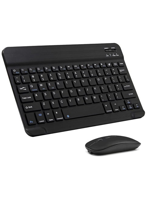 Ultra-Slim Bluetooth Keyboard and Mouse Combo Rechargeable Portable Wireless Keyboard Mouse Set for Apple iPad iPhone iOS 13 and Above Samsung Tablet Phone Smartphone Android Windows (Black)