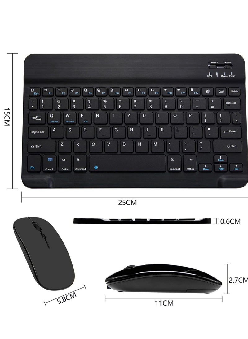 Ultra-Slim Bluetooth Keyboard and Mouse Combo Rechargeable Portable Wireless Keyboard Mouse Set for Apple iPad iPhone iOS 13 and Above Samsung Tablet Phone Smartphone Android Windows (Black)
