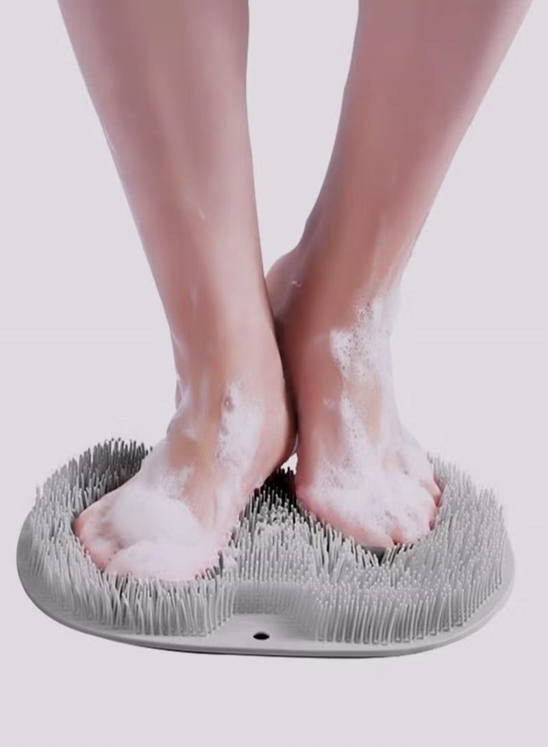 Shower Foot Scrubber, Wall-Mounted Back Exfoliating Scrubber, Silicone Massage Cushion Brush with Suction Cups, Improve Circulation Relieve Tired and Pain (Grey)  - Image 1