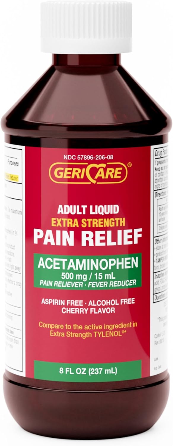GeriCare Extra Strength Acetaminophen 500 mg Adult Liquid Pain Relief, Fever Reducer, 8 FL OZ (Pack of 1)