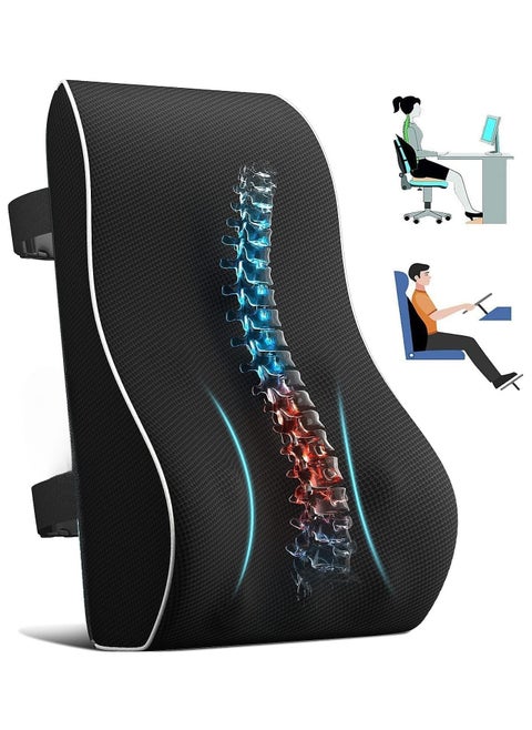 Support Pillow for Office Chair Memory Foam Back Cushion for Back Pain Relief Improve Posture Large Back Pillow for Car, Computer Chair, Recliner Breathable Mesh Cover Double Adjustable Straps