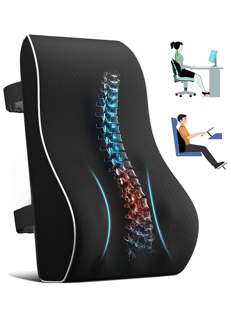 Generic - Support Pillow for Office Chair Memory Foam Back Cushion for Back Pain Relief Improve Posture Large Back Pillow for Car, Computer Chair, Recliner Breathable Mesh Cover Double Adjustable Straps - Image 1