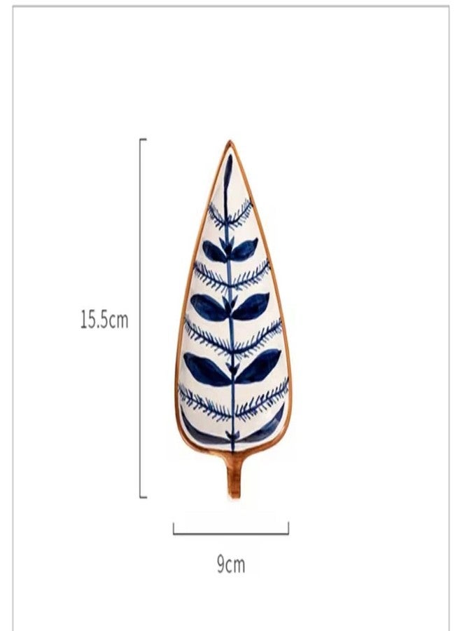 Beyond Homes Ceramic Serving Platter | 4 Leaf-Shaped Snack Bowls with Wooden Tray | Hand Painted Dry Fruit, Sweet & Snack Server for Dining Table & Parties (White & Blue) - Image 2