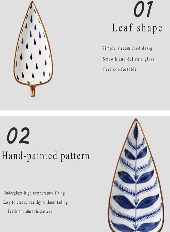 Beyond Homes Ceramic Serving Platter | 4 Leaf-Shaped Snack Bowls with Wooden Tray | Hand Painted Dry Fruit, Sweet & Snack Server for Dining Table & Parties (White & Blue) - Image 5