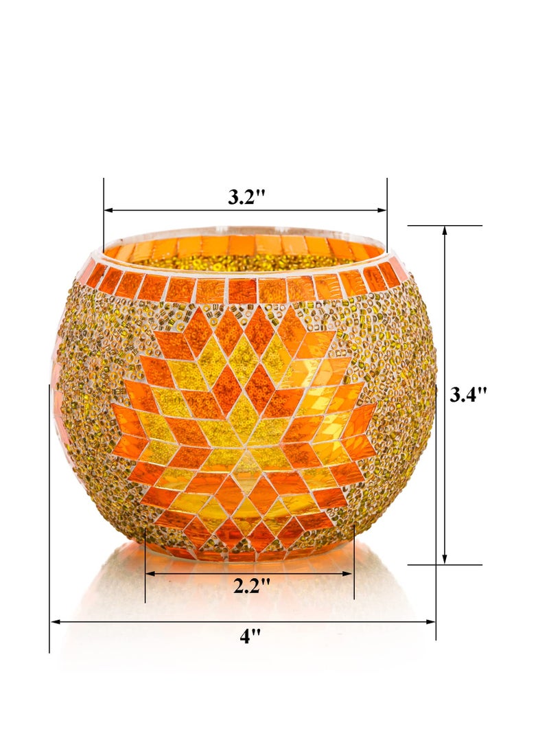 Excefore Mosaic Glass Votive Candle Holders, 4 Pack 4 Styles Mosaic Tealight Bowls, Round Decorative Candle Holder, Handmade Romantic LED Candle Lamps Holder for Home, Table, Party, Wedding Decor - Image 2