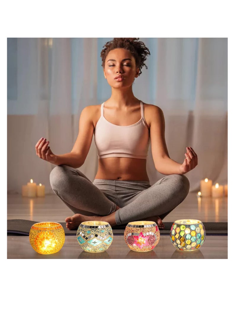 Excefore Mosaic Glass Votive Candle Holders, 4 Pack 4 Styles Mosaic Tealight Bowls, Round Decorative Candle Holder, Handmade Romantic LED Candle Lamps Holder for Home, Table, Party, Wedding Decor - Image 4