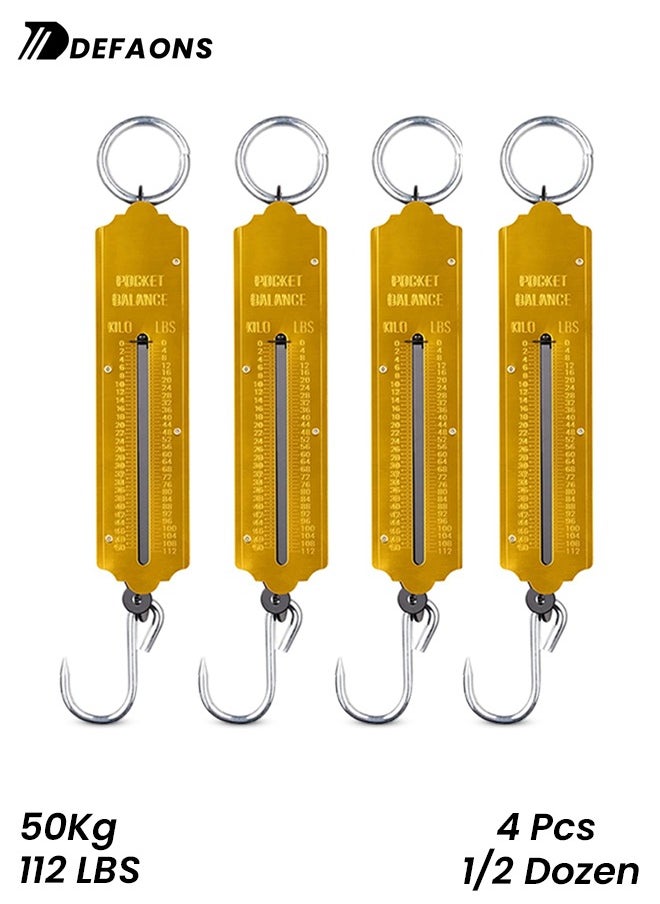 DEFAONS - DEFAONS Pocket Balance Spring Scale Portable Hanging Weighing Scale with Hook 50Kg 112LBS Capacity Dual Scale in Kg Lbs Ideal for Fishing Travel Outdoor Market Use Durable and Compact Design - 4 PCS - Image 1