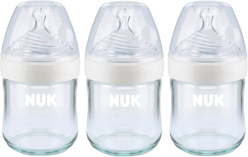 NUK Simply Natural Glass Baby Bottles, 4 oz, 3 Pack - Image 1