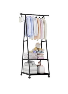 Hihonor Clothes Rack, Small Metal Garment Rack with Shelves for bedroom Rolling clothing rack for Hanging Clothes on Wheels for Hanging Clothes (Black)  - Image 1