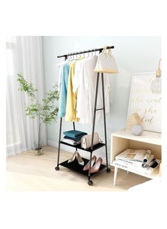 Hihonor Clothes Rack, Small Metal Garment Rack with Shelves for bedroom Rolling clothing rack for Hanging Clothes on Wheels for Hanging Clothes (Black)  - Image 2