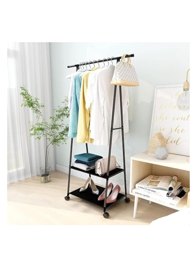 Hihonor Clothes Rack, Small Metal Garment Rack with Shelves for bedroom Rolling clothing rack for Hanging Clothes on Wheels for Hanging Clothes (Black)  - Image 2