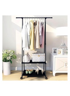 Hihonor Clothes Rack, Small Metal Garment Rack with Shelves for bedroom Rolling clothing rack for Hanging Clothes on Wheels for Hanging Clothes (Black)  - Image 3