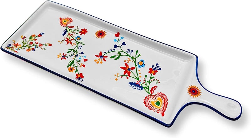 Portuguese Pottery Alcobaa Ceramic Cheese Serving Board Floral - Image 1