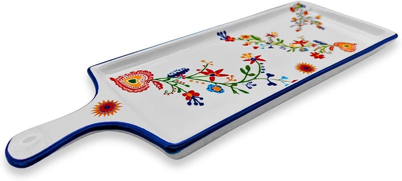 Portuguese Pottery Alcobaa Ceramic Cheese Serving Board Floral - Image 5