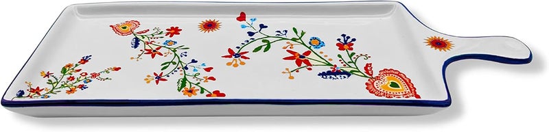 Portuguese Pottery Alcobaa Ceramic Cheese Serving Board Floral - Image 4