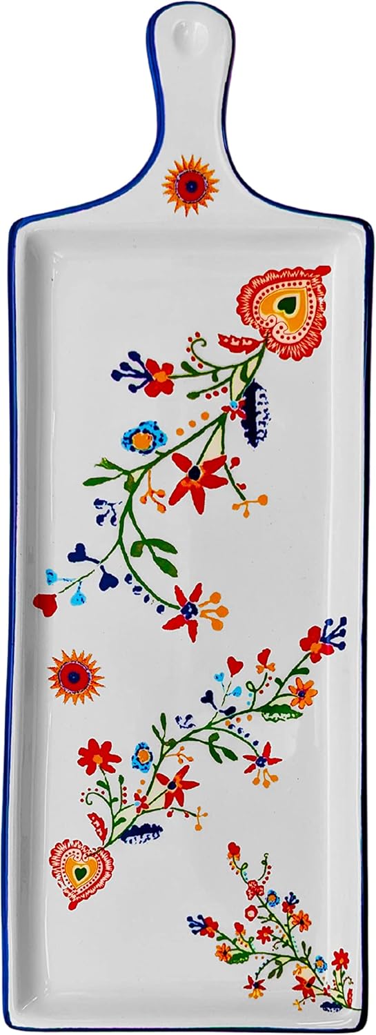 Portuguese Pottery Alcobaa Ceramic Cheese Serving Board Floral - Image 3