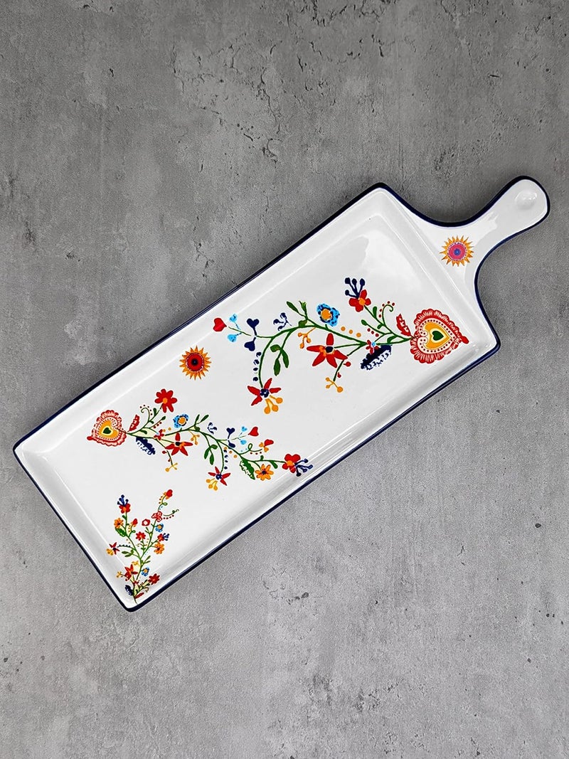 Portuguese Pottery Alcobaa Ceramic Cheese Serving Board Floral - Image 2