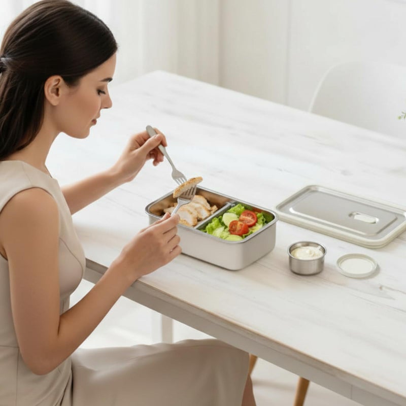 Modaniam ModaniamStainless Steel Bento Box, Stainless Steel Lunch Box for Adults, 42 OZ, Metal Lunch Box, Lunch Containers with Compartment, Vanilla, Leak Proof - Image 3