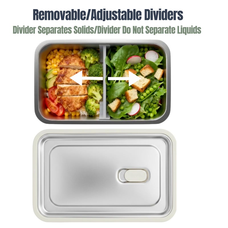 Modaniam ModaniamStainless Steel Bento Box, Stainless Steel Lunch Box for Adults, 42 OZ, Metal Lunch Box, Lunch Containers with Compartment, Vanilla, Leak Proof - Image 2