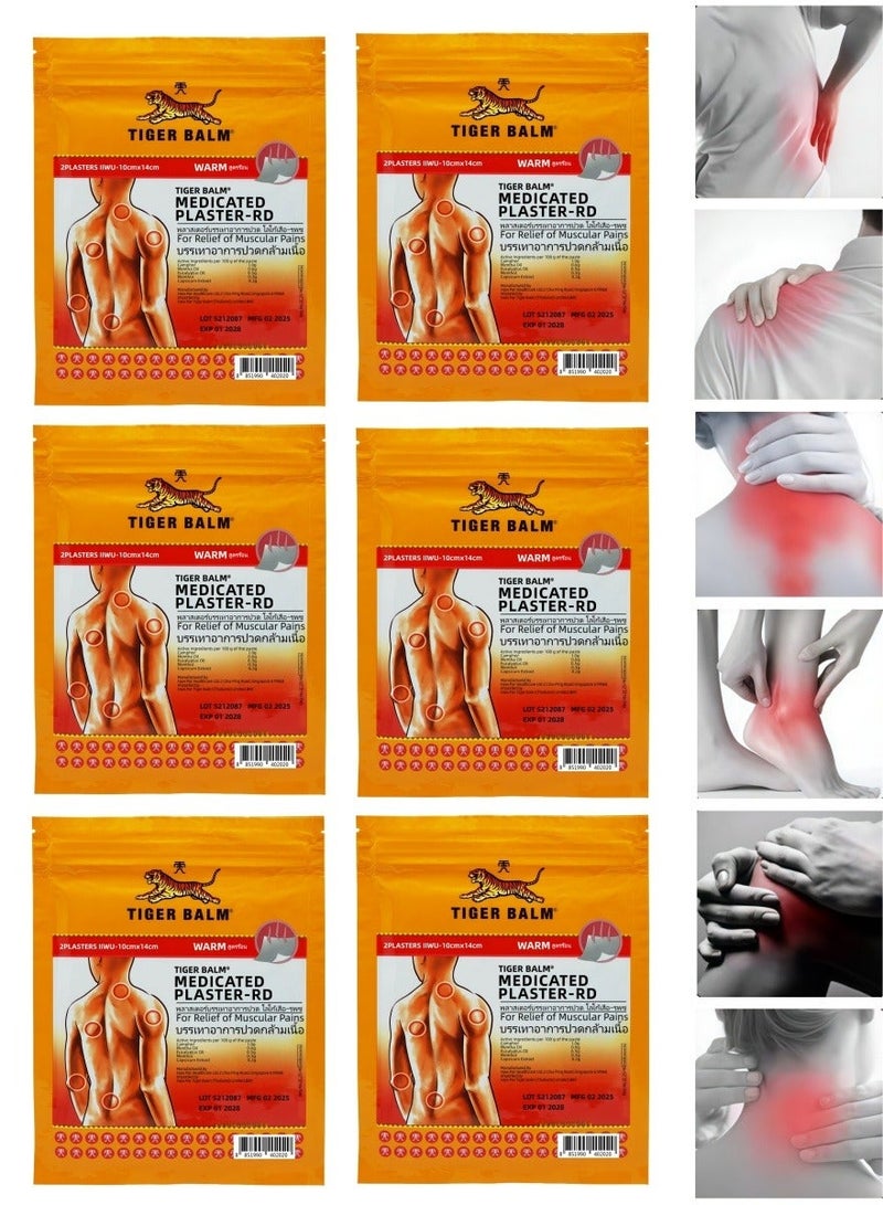 ضمادة تايجر بالم الطبية الدافئة (عبوة من 6 قطع) | إحساس دافئ لتسكين سريع للألم | مقاس كبير 10 سم × 14 سم | تسكين مُركز للعضلات والمفاصل والتصلب | راحة طويلة الأمد وجيدة التهوية - Image 1