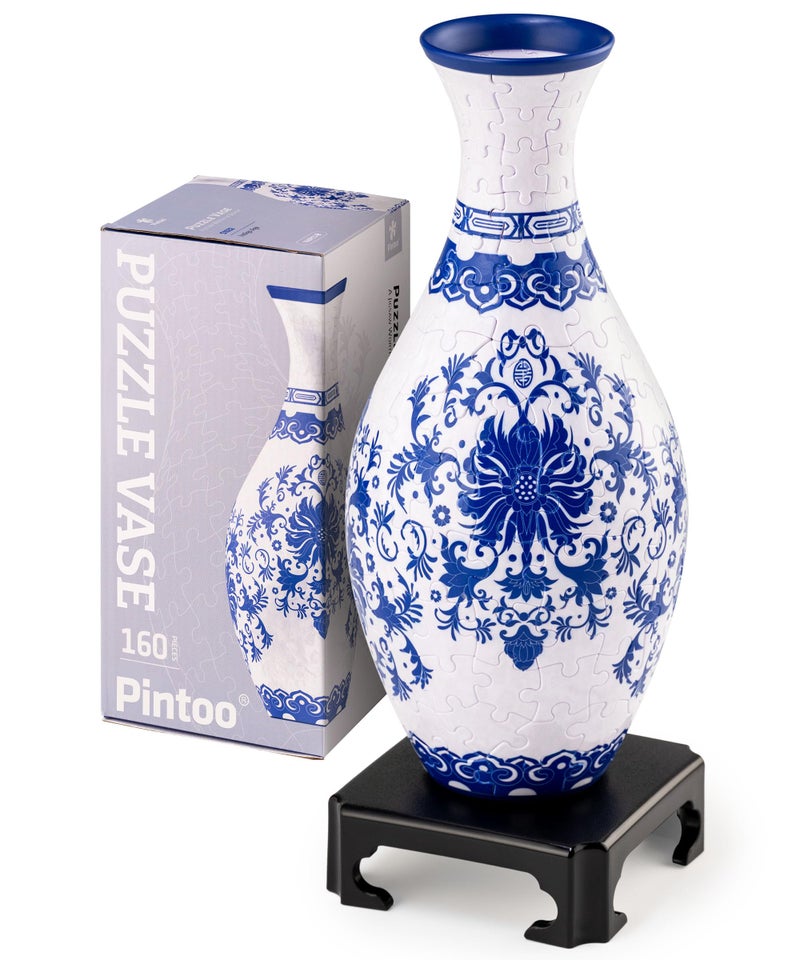 Pintoo 3D Puzzle Vase Unique Flower Vase Made by 160 Curved Plastic Puzzle Pieces House Warming Gift for Flower Arrangements and Home Decoration  S1032 Classic Indigo Age - Image 2