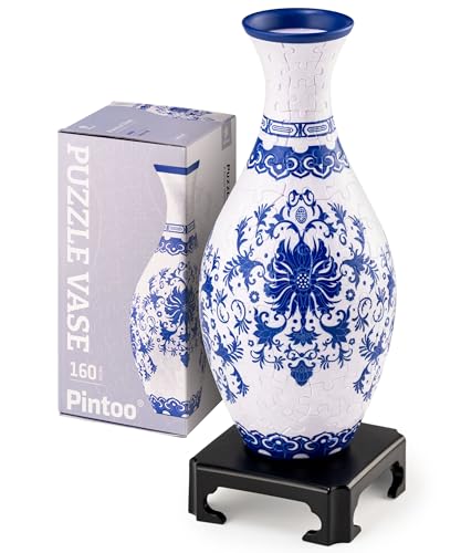 Pintoo 3D Puzzle Vase Unique Flower Vase Made by 160 Curved Plastic Puzzle Pieces House Warming Gift for Flower Arrangements and Home Decoration  S1032 Classic Indigo Age - Image 1