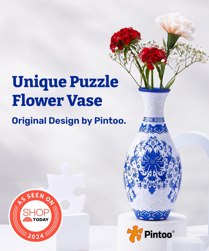 Pintoo 3D Puzzle Vase Unique Flower Vase Made by 160 Curved Plastic Puzzle Pieces House Warming Gift for Flower Arrangements and Home Decoration  S1032 Classic Indigo Age - Image 3