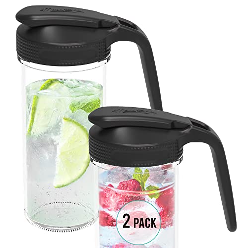 Masontops Multi Pour Top  2 Pack  SmallRegular Mouth Mason Jar Pitcher Lid with Handle and Flip Cap  Black  Lid Accessories for Mason Jars