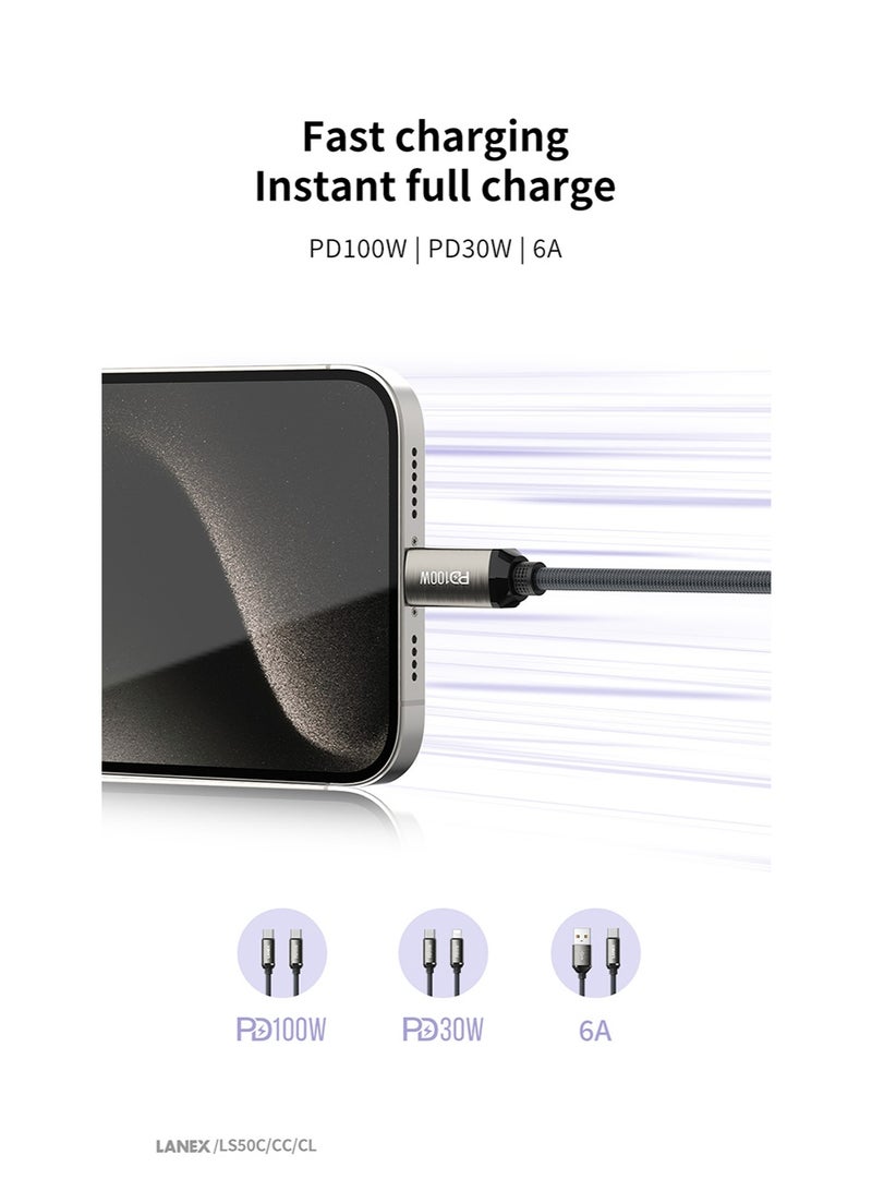 LANEX Lanix LS56CL 30W PD Fast Charging Cable, 2m Braided Fabric, USB C to Lightning Compatible with iPhone 14, 14 Plus, 14 Pro, 14 Pro Max, iPhone 13, 12, 11, XS, Pro Max, Pro, Mini, SE, iPad 9, Black - Image 3