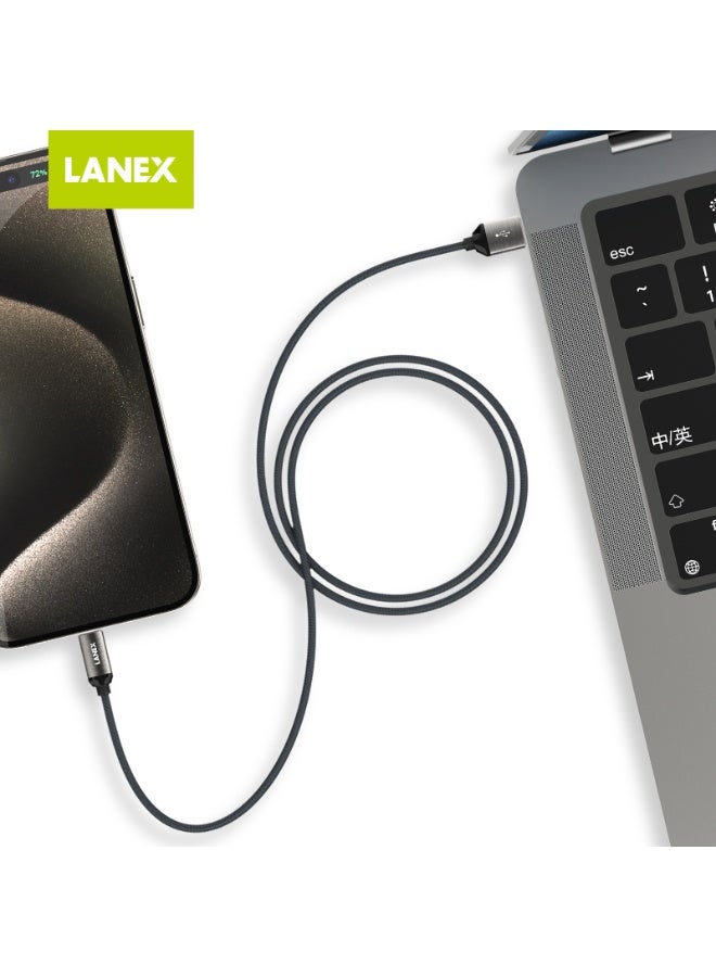 LANEX Lanix LS56CL 30W PD Fast Charging Cable, 2m Braided Fabric, USB C to Lightning Compatible with iPhone 14, 14 Plus, 14 Pro, 14 Pro Max, iPhone 13, 12, 11, XS, Pro Max, Pro, Mini, SE, iPad 9, Black - Image 5