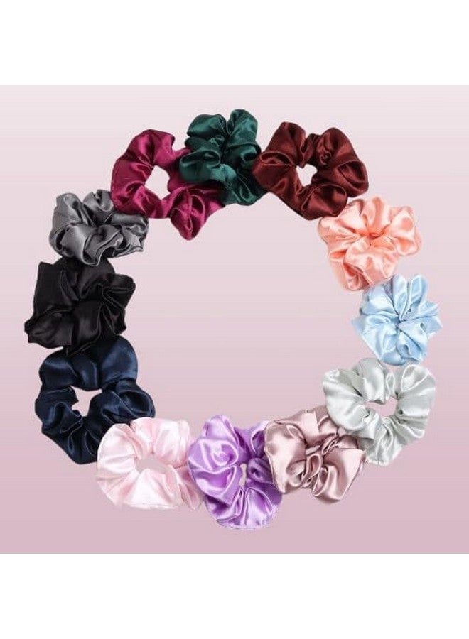 HIMJA Classic Satin Silk Scrunchies For Women And Girls Set Of 12 Scrunchie for Less Hair fall Hairbands Rubber Band Scrunchies For Girls Best Gift For Mom, Sister And Girlfriend (PACK OF 12)(MULTICOLOR) - Image 1