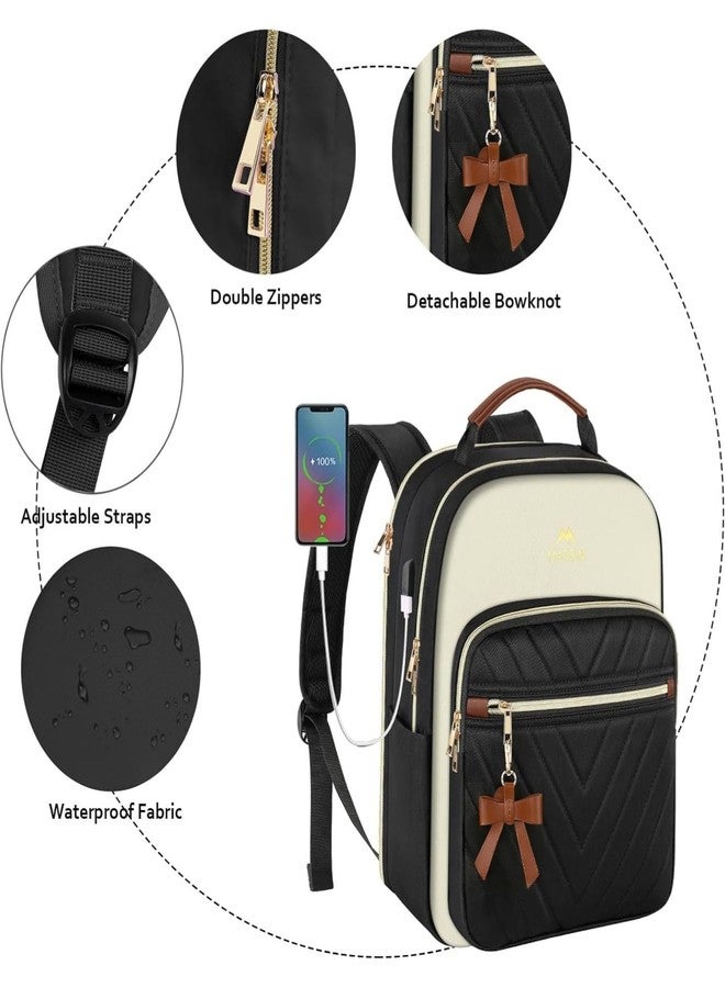 MATEIN Mini Backpack Purse for Women, Fashion Small Purse Backpack with USB Charging Port, Waterproof Casual Daily Cute Shoulder Bag Ladies Handbags for Travel Work College, 2pcs Sets, Black-Beige - Image 4