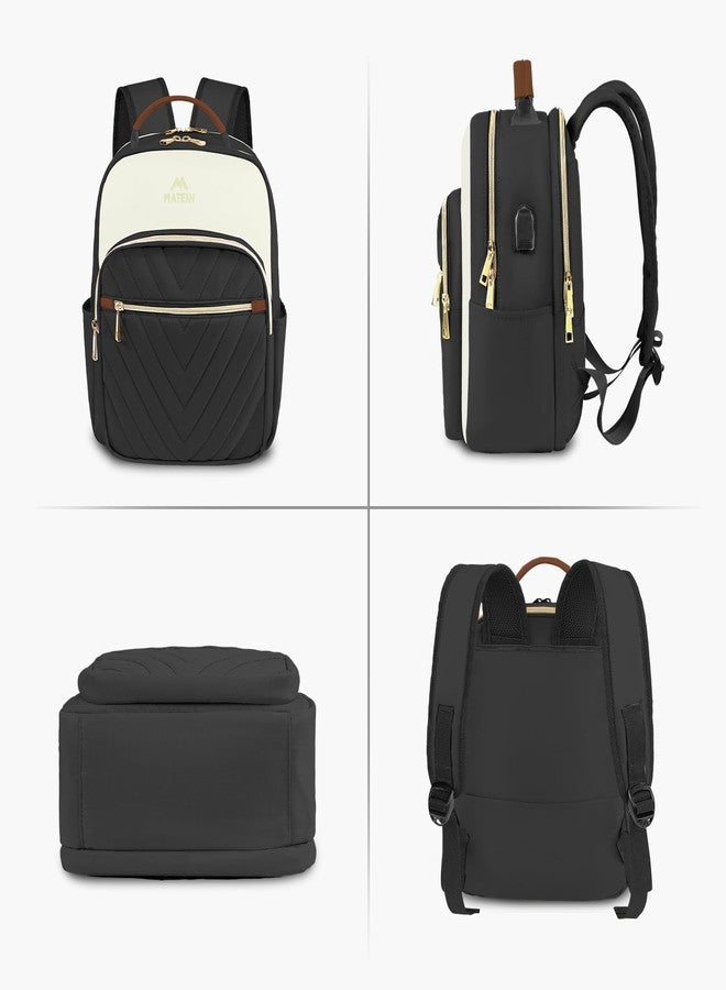 MATEIN Mini Backpack Purse for Women, Fashion Small Purse Backpack with USB Charging Port, Waterproof Casual Daily Cute Shoulder Bag Ladies Handbags for Travel Work College, 2pcs Sets, Black-Beige - Image 5
