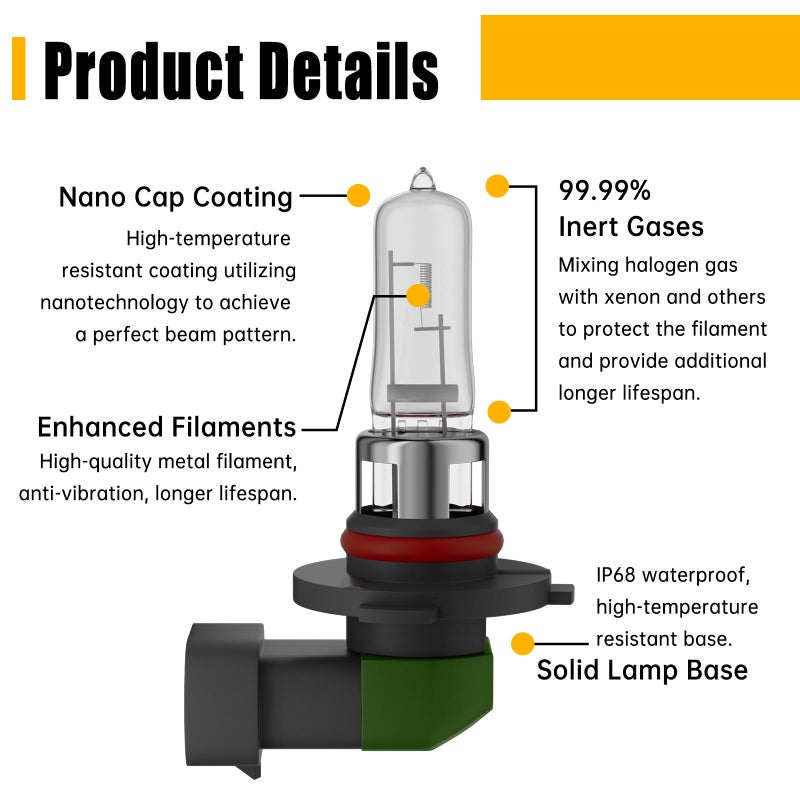 OKOENIEO 9005 HB3 Halogen Headlight Bulb, 12V 55W Standard Halogen Light Bulb, 3800K, 4000 Lumens, High Brightness Headlight Bulb, Head Light Bulbs for Car,Headlight Bulbs High and Low Beam, Pack of 2 - Image 5