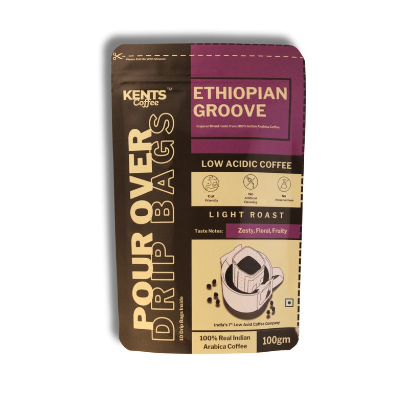 Kents Coffee قهوة كينتس الإثيوبية جروف | نكهات لاذعة وزهرية وفاكهية | قهوة سوداء غير مرّة، منخفضة الحموضة، صديقة للأمعاء (عبوة من 10، 10 جرام لكل منها) - Image 1