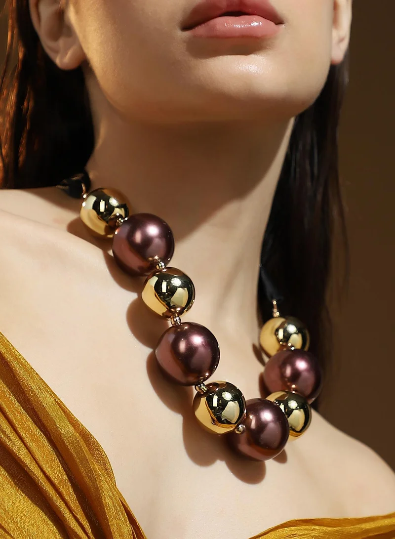 SOHI SOHI Women's The Noel Statement Necklace For Party Wear | Sangria Red Colour | Acrylic Material | Drawstring Closure | Artificial Bead Necklace | Statement Necklace For Women & Girls