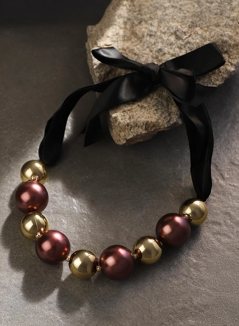 SOHI SOHI Women's The Noel Statement Necklace For Party Wear | Sangria Red Colour | Acrylic Material | Drawstring Closure | Artificial Bead Necklace | Statement Necklace For Women & Girls