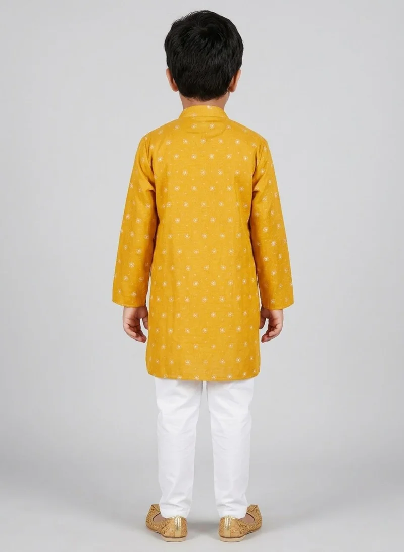 بيبي كلو Boys Festive Mustard Printed Kurta Pajama Set