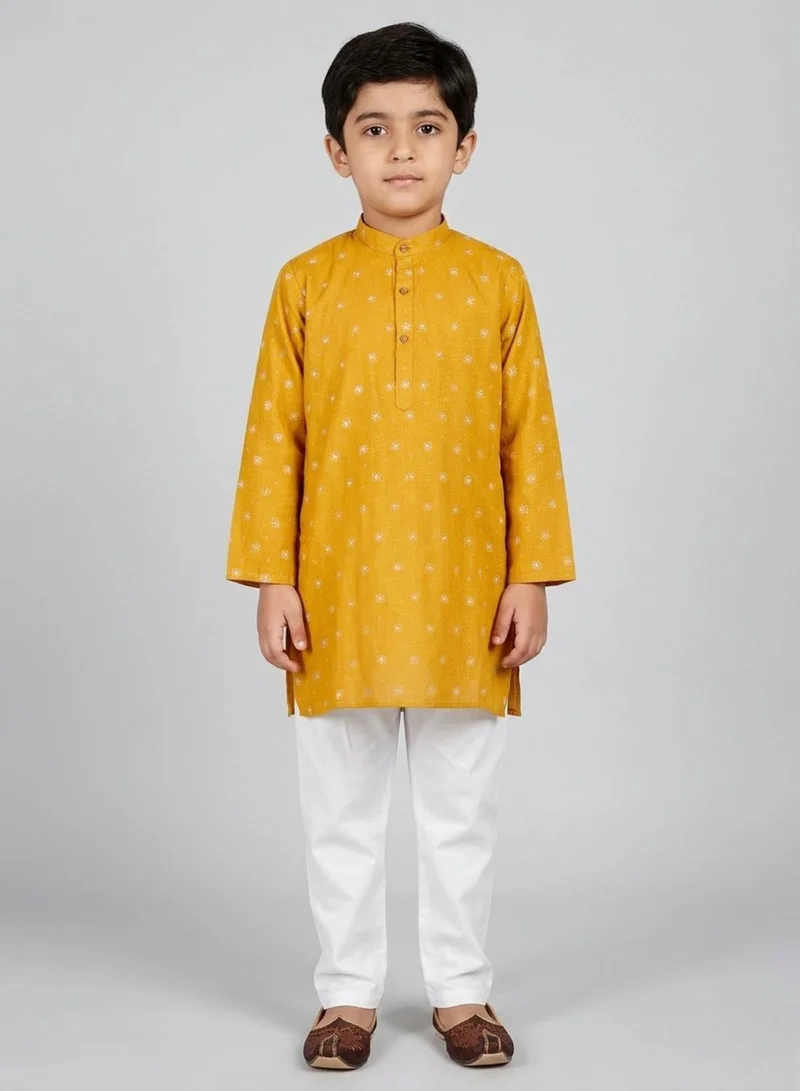بيبي كلو Boys Festive Mustard Printed Kurta Pajama Set