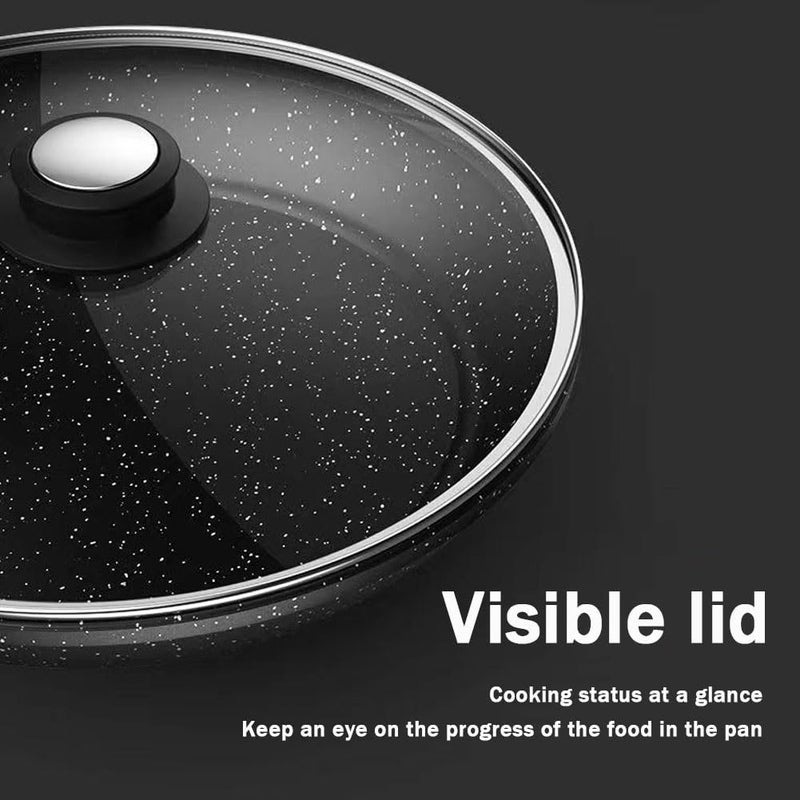 Carbon Steel Wok, Nonstick Pan, Household Steak Pan, Cast Iron Skillet And Frying Pan, Egg Pan With Lid, Easy To Clean(32cm Thickened with lid) - Image 4