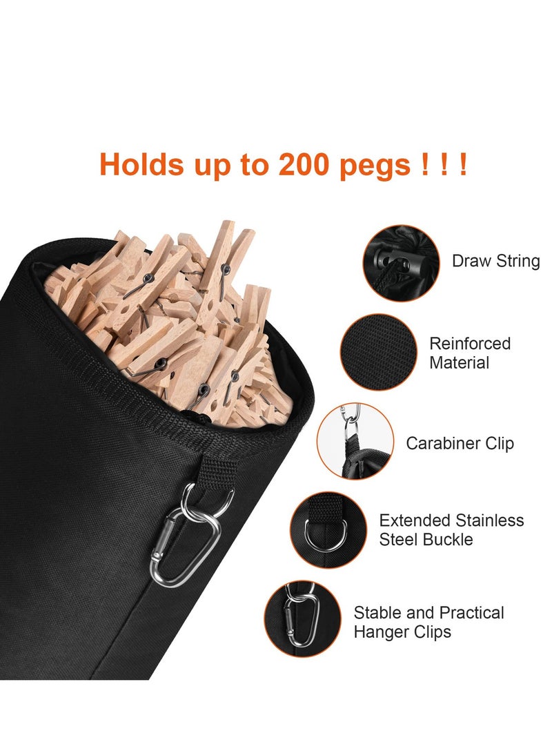 SYOSI Peg Bag, Black Large Peg Bag with Closing Cord and Hanging Snap Hook, Peg Bag for Laundry Clothes Pegs, Indoor Outdoor Pegs Organizer Storage Use, Black 7.8 X 7.8 X 11 Inch - Image 3