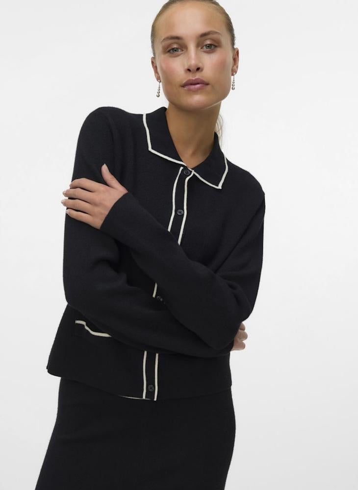 فيرو مودا كارديجان بولو نسائي بأكمام طويلة وتباين مزدوج - Image 1