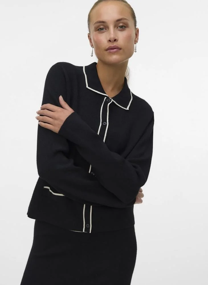 فيرو مودا كارديجان بولو نسائي بأكمام طويلة وتباين مزدوج