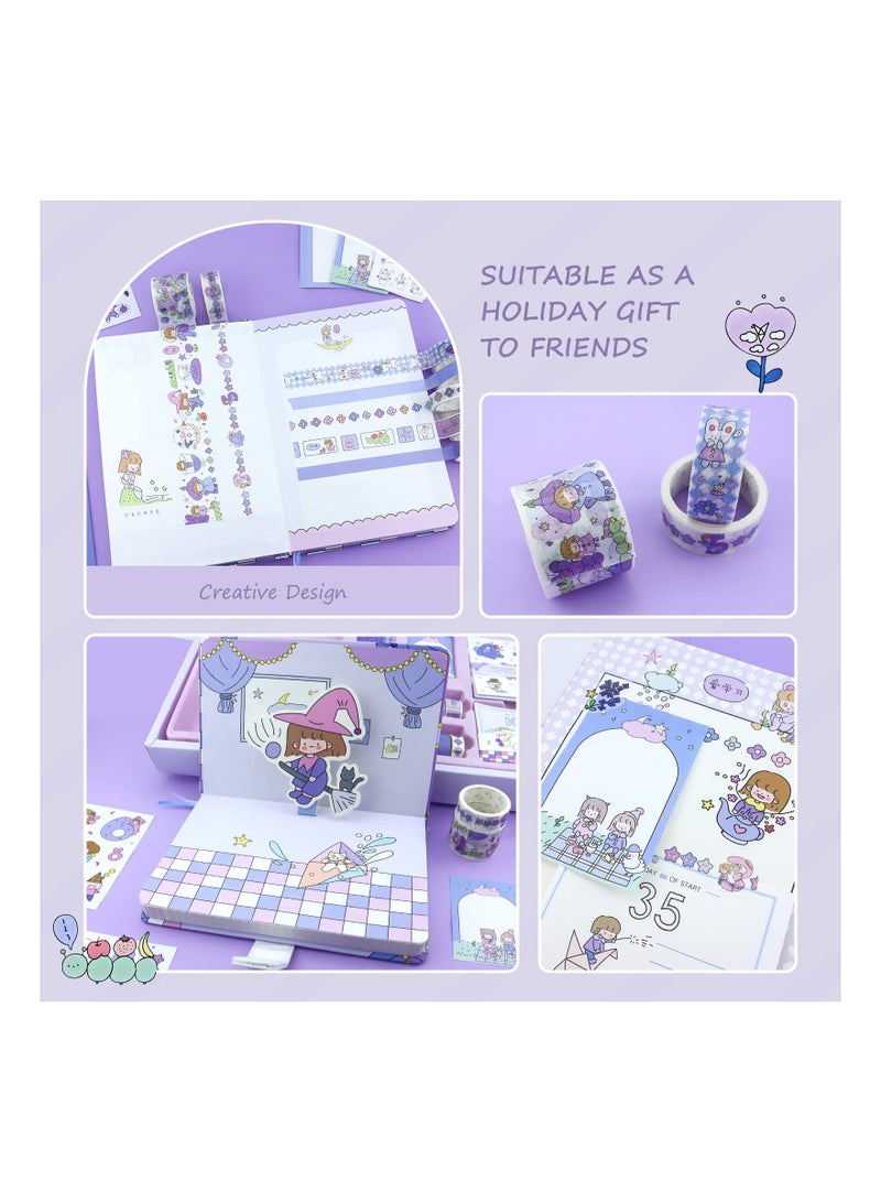 SOLARAE Adorable Purple Washi Masking Tape and Memo Pad Set, Featuring Writing Pads, Scrapbook Decor, To-Do Lists, and 7 Rolls of Masking Tape for Planning, Diaries, and Photo Albums - Perfect Gift for Girls! - Image 3