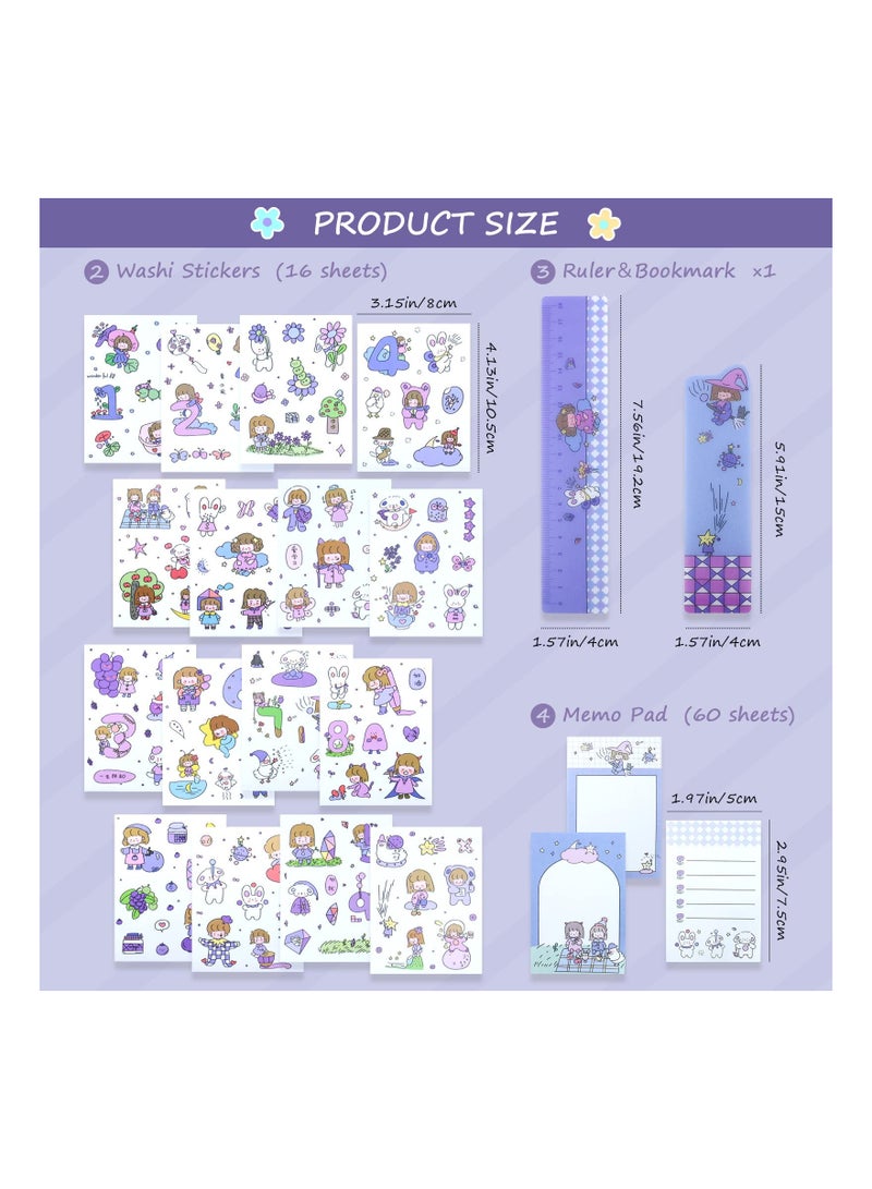 SOLARAE Adorable Purple Washi Masking Tape and Memo Pad Set, Featuring Writing Pads, Scrapbook Decor, To-Do Lists, and 7 Rolls of Masking Tape for Planning, Diaries, and Photo Albums - Perfect Gift for Girls! - Image 5