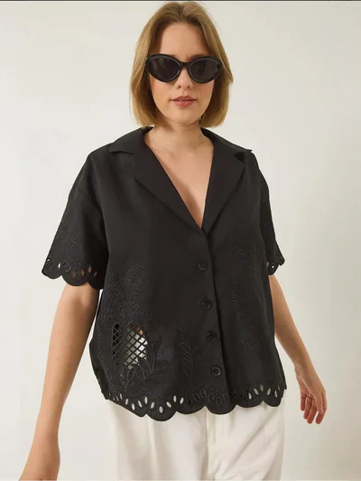 Bianco Lucci LUCCI Embroidered Cotton Shirt with Button Closure