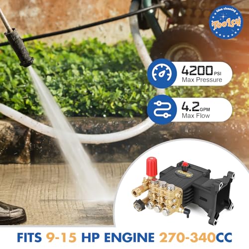 TOOLCY Pressure Washer Pump 3600-4200 PSI Max, Replacement Pump 4 GPM, Triplex Plunger, Horizontal 1" Shaft Gas Power Washer Pump with Pressure Adjustment Unloader & Chemical Injection, Direct Drive - Image 2